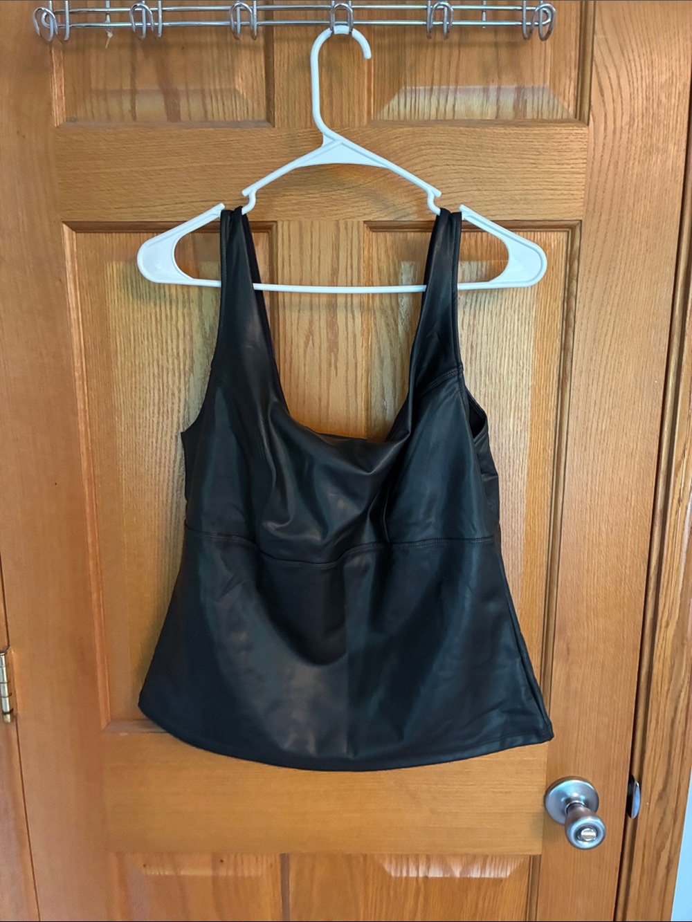 SOFIA VERGARA Black Faux Leather Scoop Neck Women's Tank Top